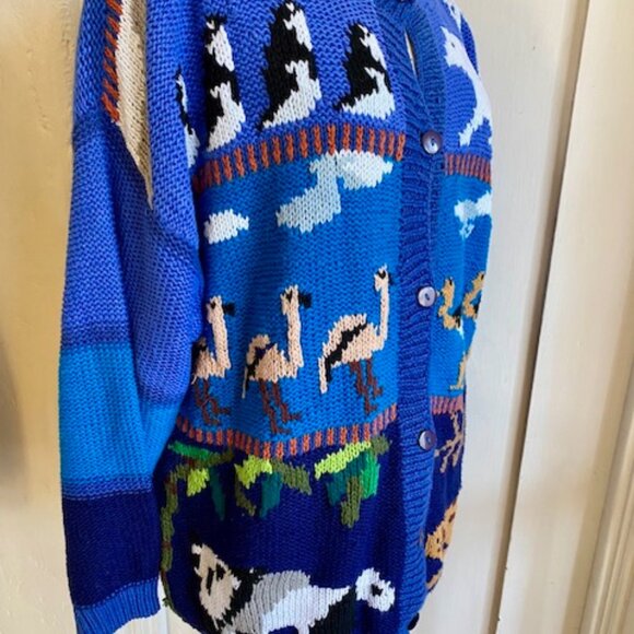 Vintage 80s Hand Knit Animal Cardigan Sweater by 20 Ans by Mariea Kim Size Large - Picture 2 of 10